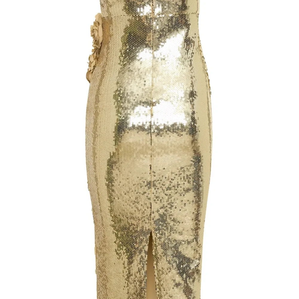 NWOT.  Meshki Gold Strapless Sequin Midi Dress. - Picture 7 of 7